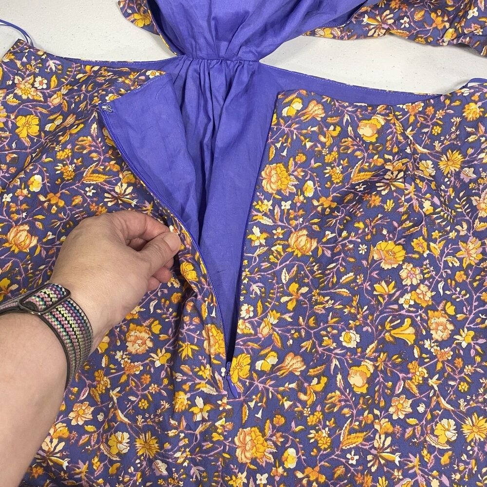 J.Crew Cutout Cotton Poplin Dress  Midnight Floral Puff Sleeve Size 14 New NWT - Picture 7 of 12